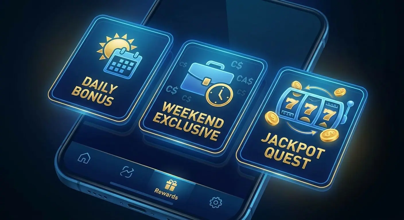 Different PlayOJO cashback offer types shown as reward cards for Canadian players