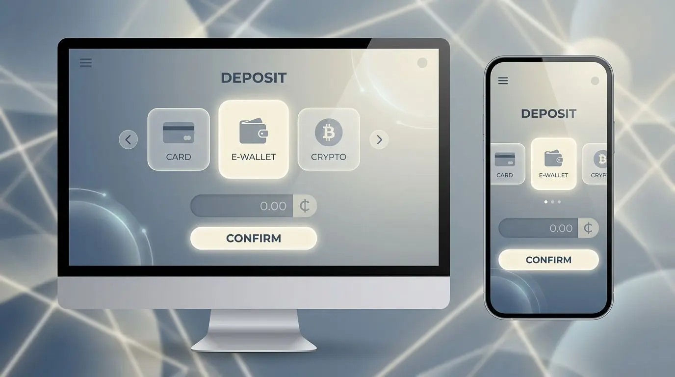 Generic deposit cashier interface showing payment method and amount steps
