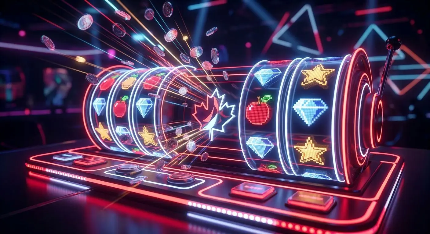 Free Spins Slot Visual Colourful slot reels illustrating free spins offers for Canadian players