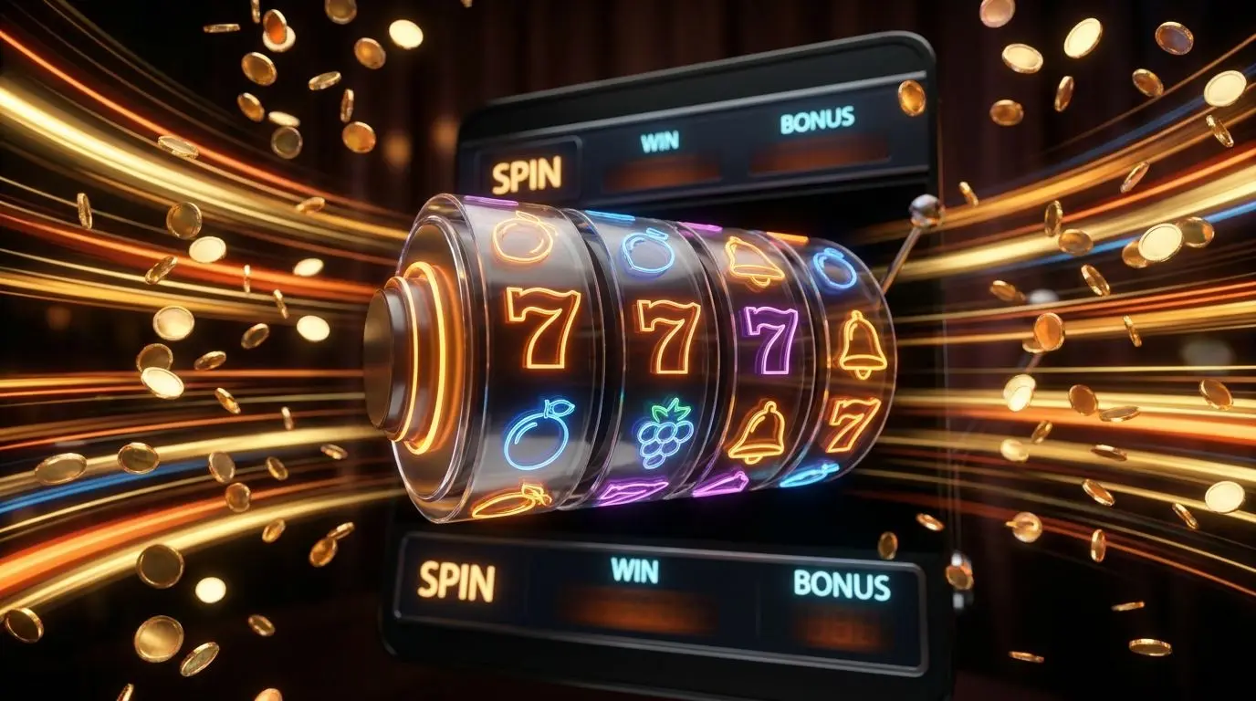 Free spins themed visual with reels and glowing spin icons