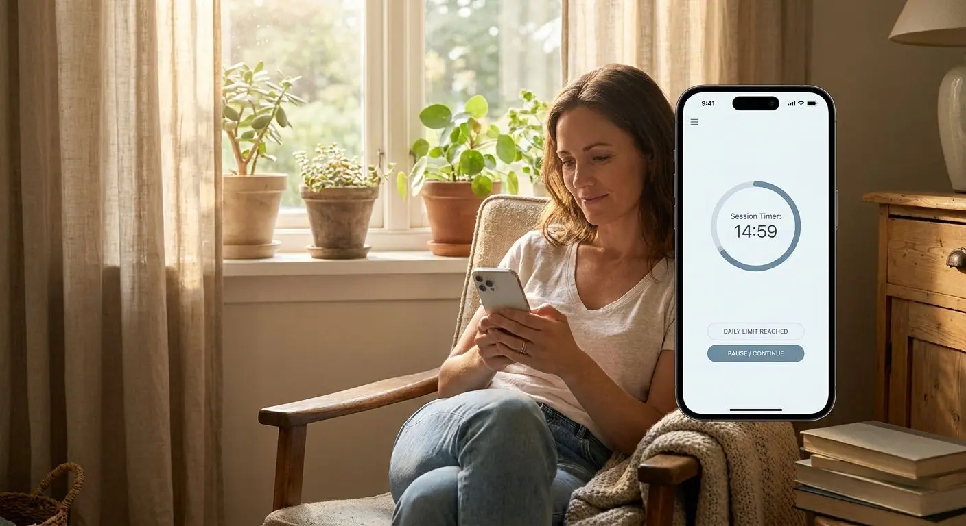 Responsible mobile play with limits and pause tools on a smartphone