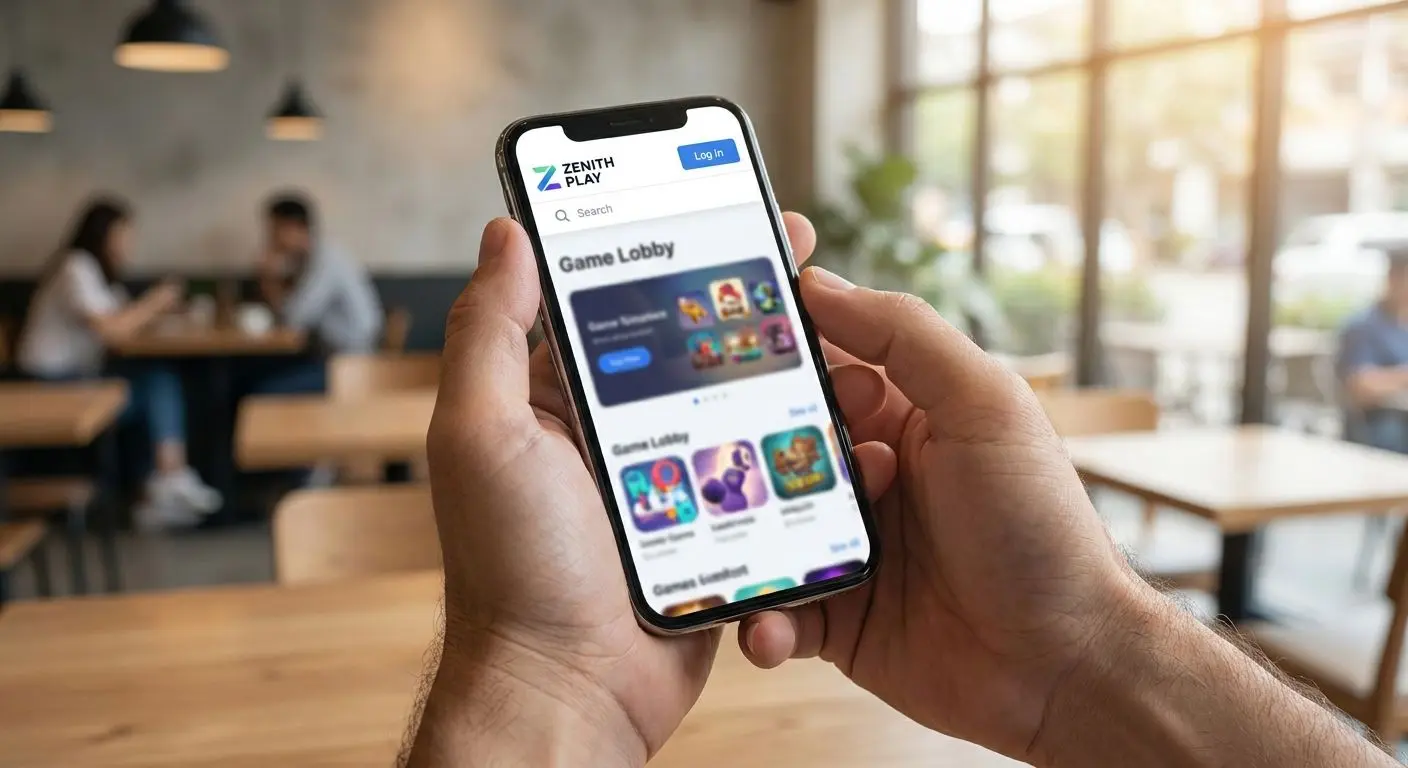 User starting a mobile account and browsing games on a smartphone