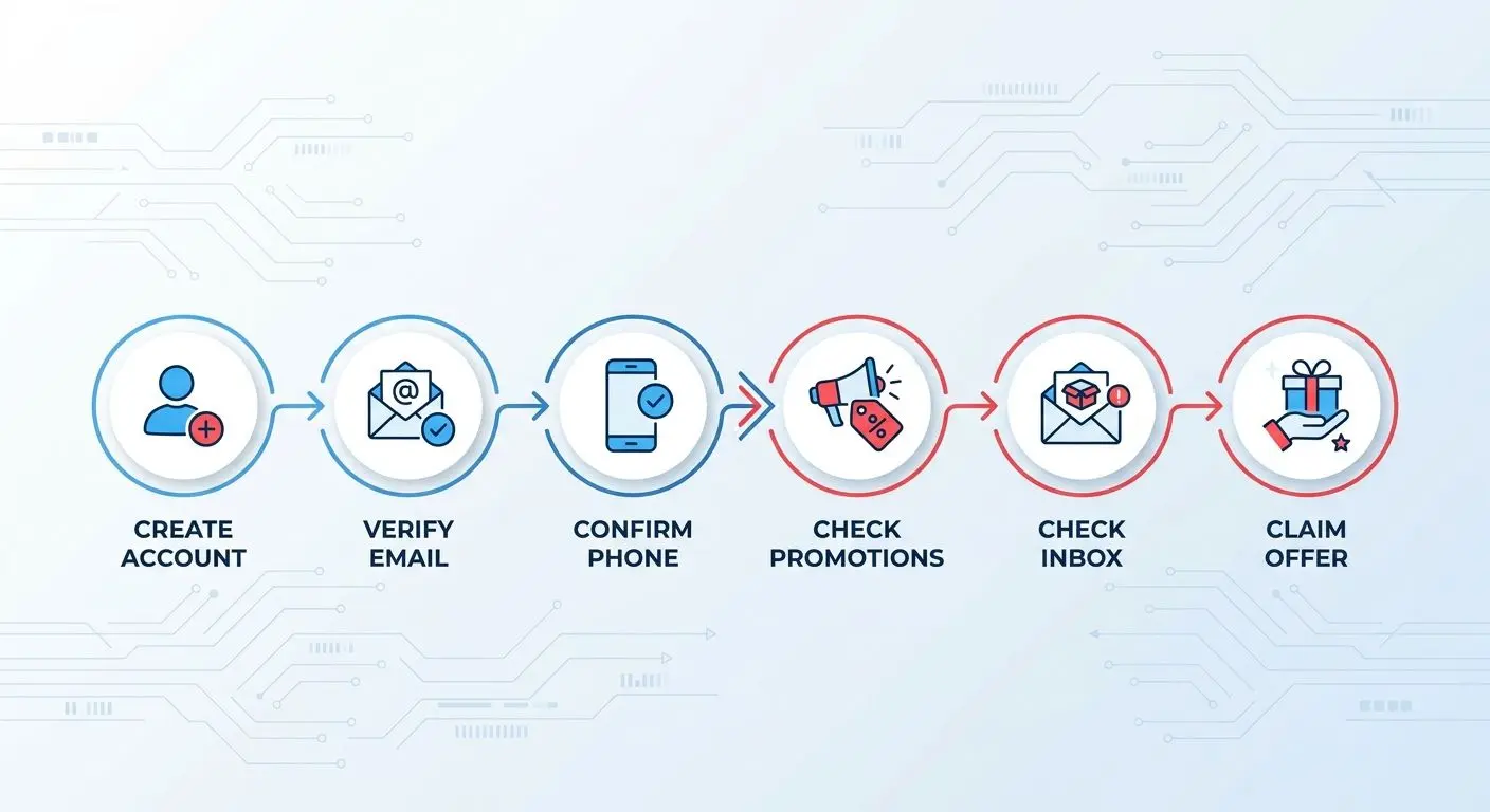 Step by step illustration for claiming a PlayOJO bonus offer