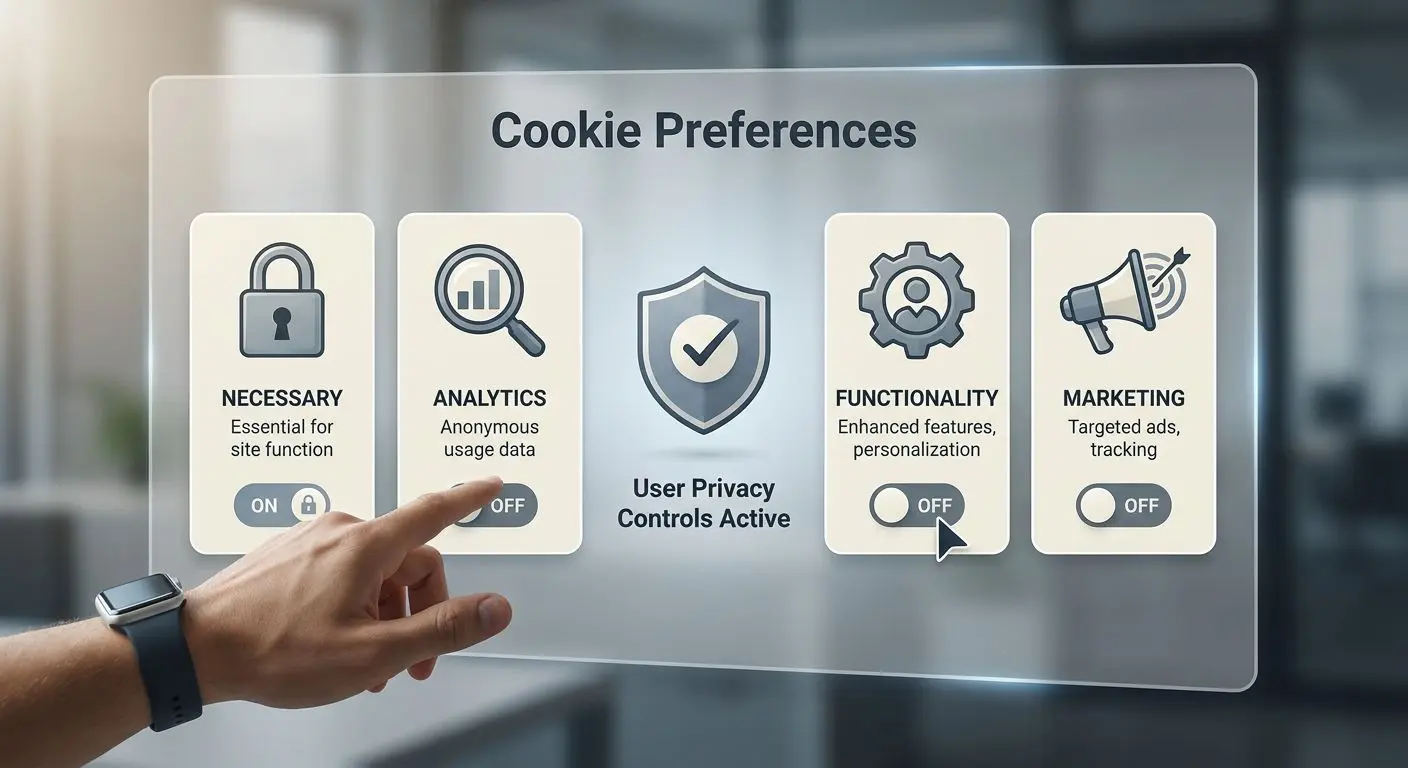 Cookie categories and privacy settings management interface illustration
