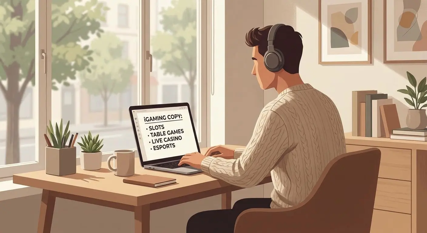 Illustration of an iGaming writer working on table games content