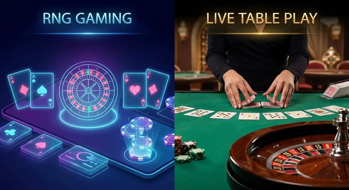 Comparison of digital RNG and live dealer table game formats