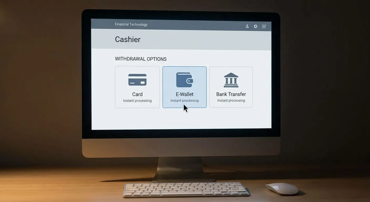Generic cashier screen showing several withdrawal methods